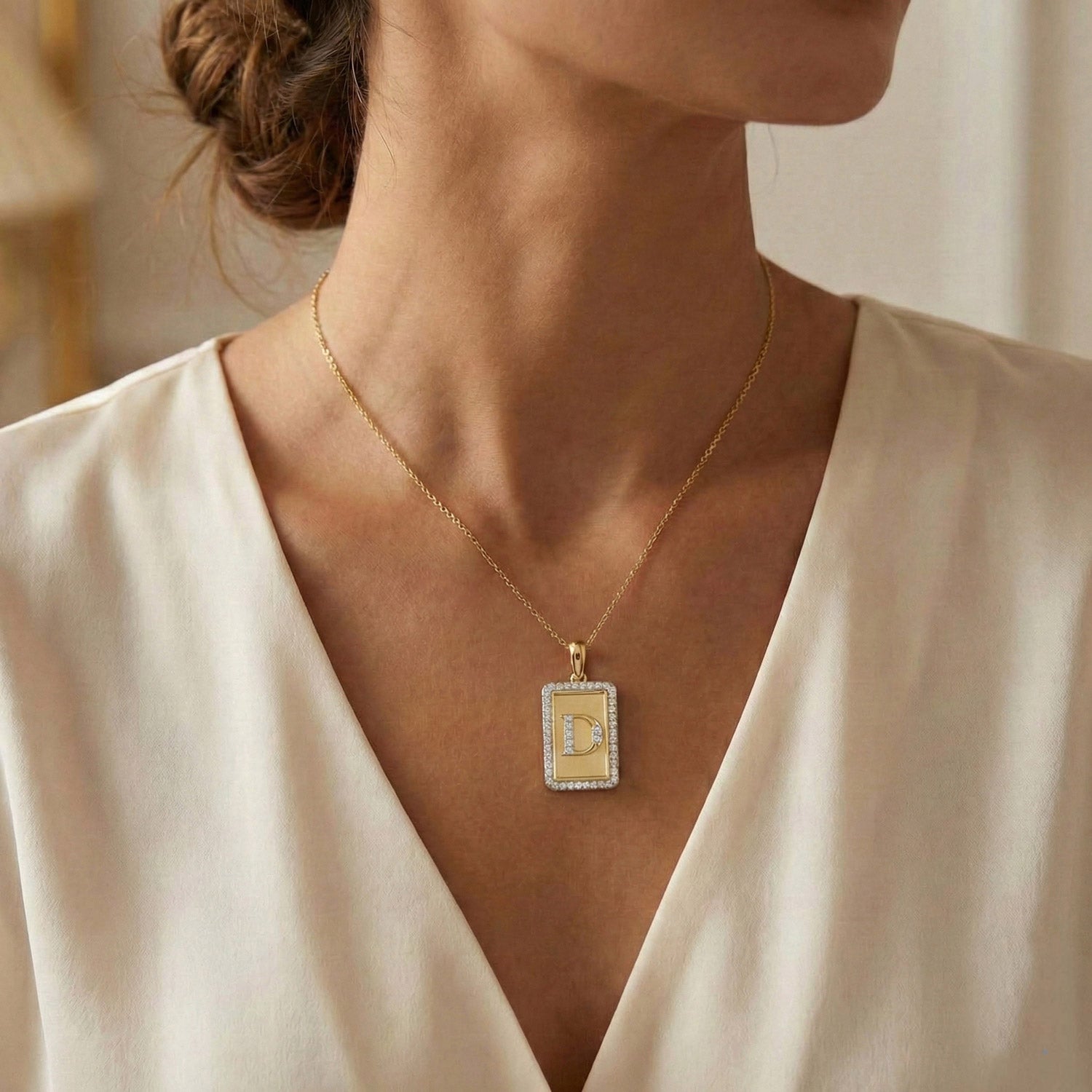 10K Yellow Gold letter 'D' Fashion Pendant With Chain - 0.20 CT Round Diamond Ladies Jewelry Gift