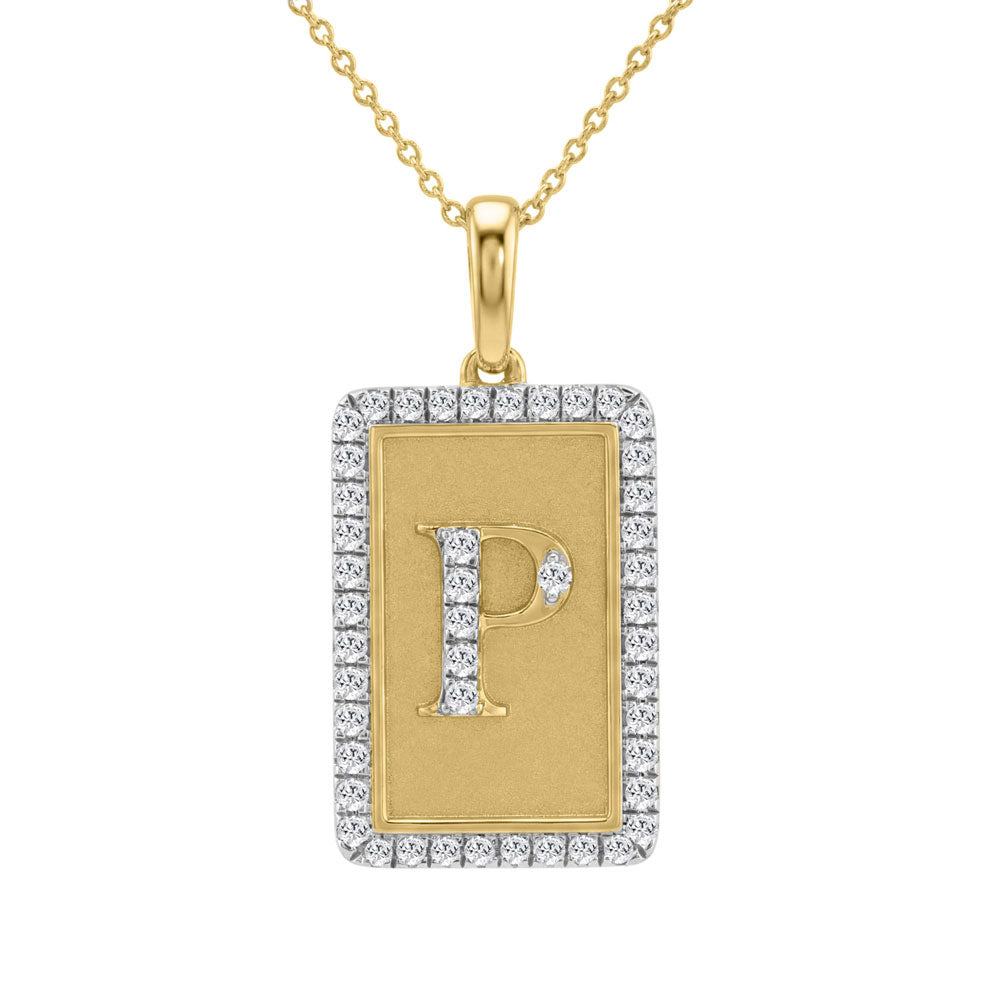 10K Yellow Gold letter 'P' Fashion Pendant With Chain - 0.20 CT Round Diamond Ladies Jewelry Gift