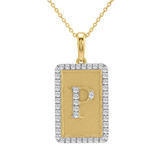 10K Yellow Gold letter 'P' Fashion Pendant With Chain - 0.20 CT Round Diamond Ladies Jewelry Gift