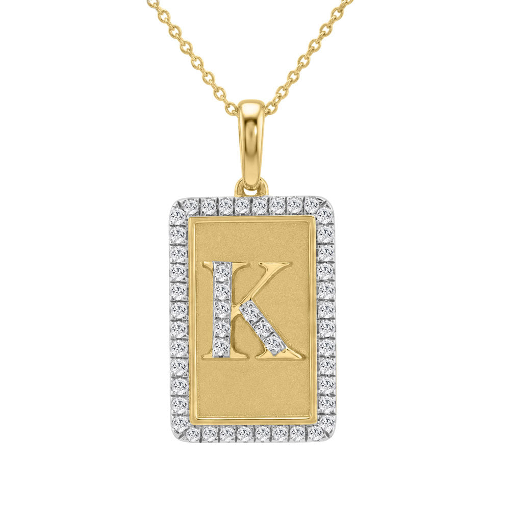 10K Yellow Gold letter 'K' Fashion Pendant With Chain - 0.20 CT Round Diamond Ladies Jewelry Gift