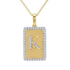 10K Yellow Gold letter 'K' Fashion Pendant With Chain - 0.20 CT Round Diamond Ladies Jewelry Gift