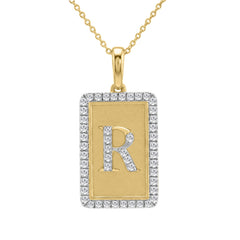Elegant Ladies 0.20Ct Round Diamond �R Alphabet Fashion Pendant With Chain � 10K Yellow Gold