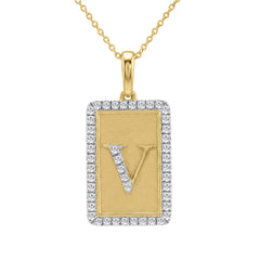 10K Yellow Gold letter 'V' Fashion Pendant With Chain - 0.20 CT Round Diamond Ladies Jewelry Gift