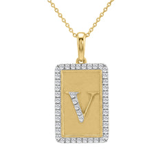 10K Yellow Gold letter 'V' Fashion Pendant With Chain - 0.20 CT Round Diamond Ladies Jewelry Gift