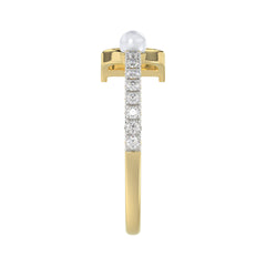 LADIES RING 0.10CT ROUND/PEARL DIAMOND 10K YELLOW GOLD