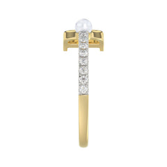 LADIES RING 0.10CT ROUND/PEARL DIAMOND 10K YELLOW GOLD