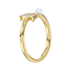 LADIES RING 0.10CT ROUND/PEARL DIAMOND 10K YELLOW GOLD