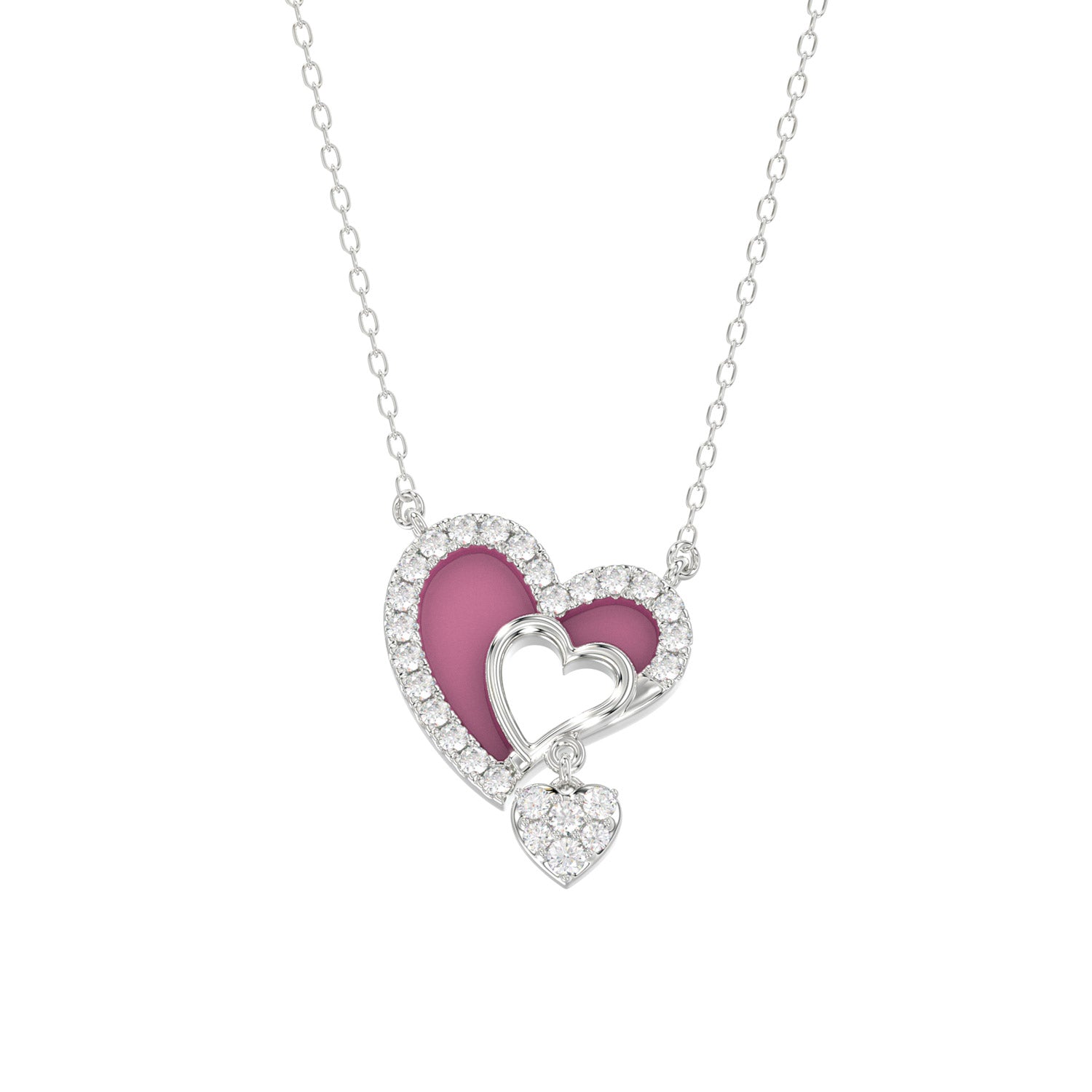 10K WHITE GOLD LADIES PENDANT INCLUDES WITH CHAIN  0.20CT ROUND DIAMOND & PINK ENAMEL, INCLUDES CHAIN