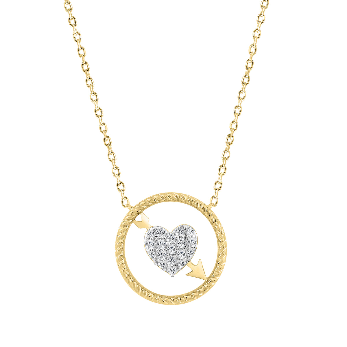 10K YELLOW GOLD LADIES HEART AND ARROW PENDANT  0.15CT ROUND NATURAL DIAMOND, WITH CHAIN