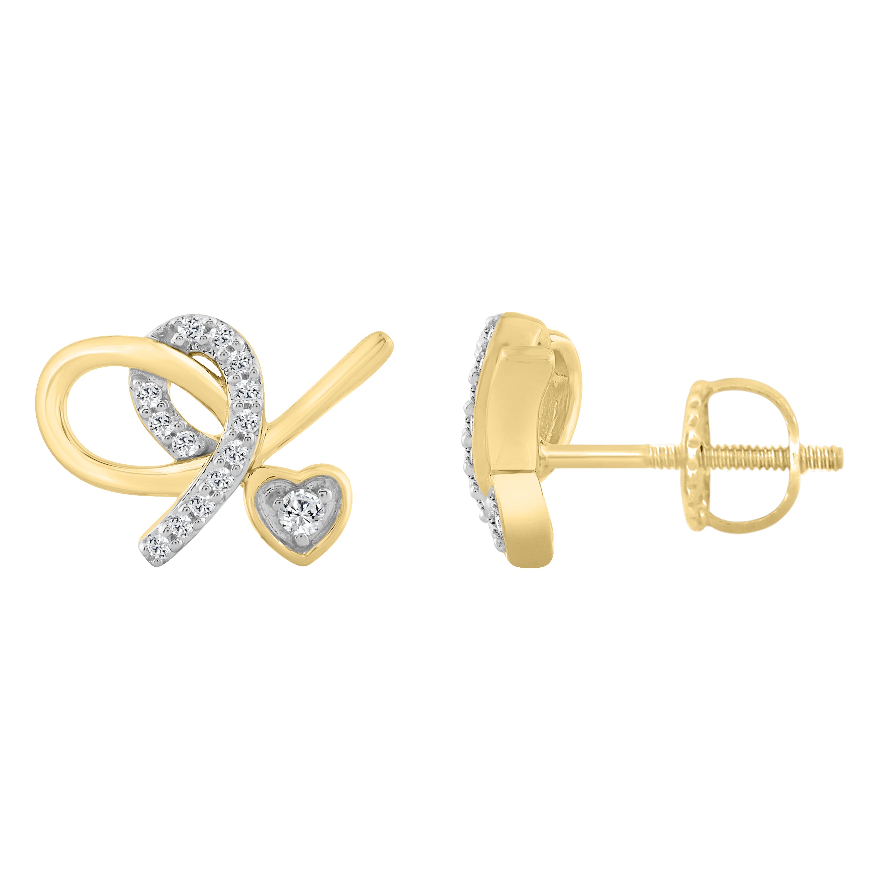 LADIES FASHION EARRINGS 0.10CT ROUND DIAMOND 10K YELLOW GOLD