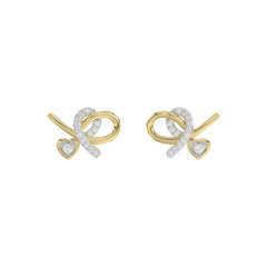 Elegant 10K Yellow Gold Ladies Earrings Featuring A Clustered Heart Design With Twisted Detailing And 0.10 Ct Round Diamonds. Romantic Fine Jewelry Fo