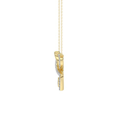 Stylish 10K Yellow Gold 0.15Ct Ladies Necklace Featuring Intertwined Double Hearts And Diamond Accents. A Delicate And Elegant Fine Jewelry