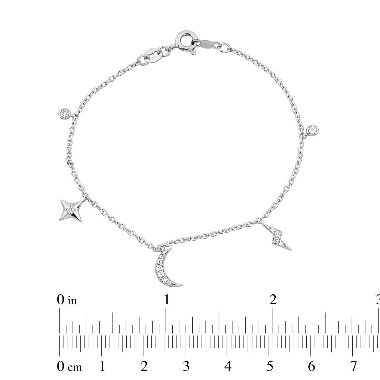 Women�S Sterling Silver White Bracelet � 0.20Ct Round Diamonds, Stars & Moon Design