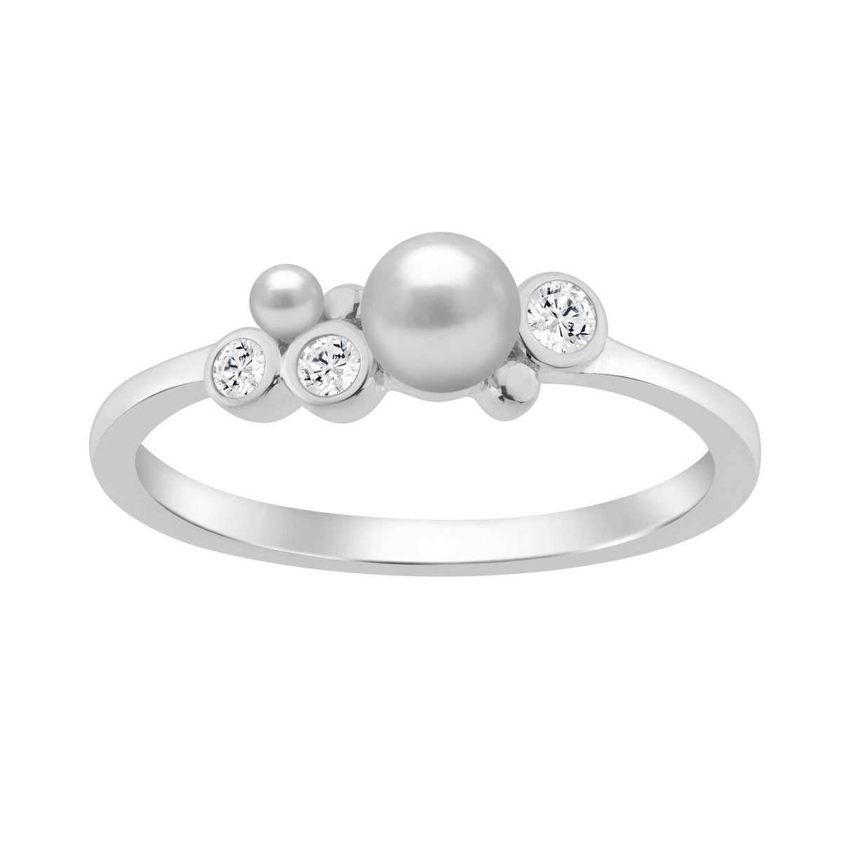 Sterling Silver 0.10Ct Round Diamond & White Pearl Cluster Ring Elegant Ladies Fashion & Engagement Ring