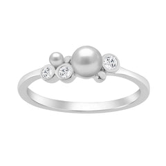 Sterling Silver 0.10Ct Round Diamond & White Pearl Cluster Ring Elegant Ladies Fashion & Engagement Ring