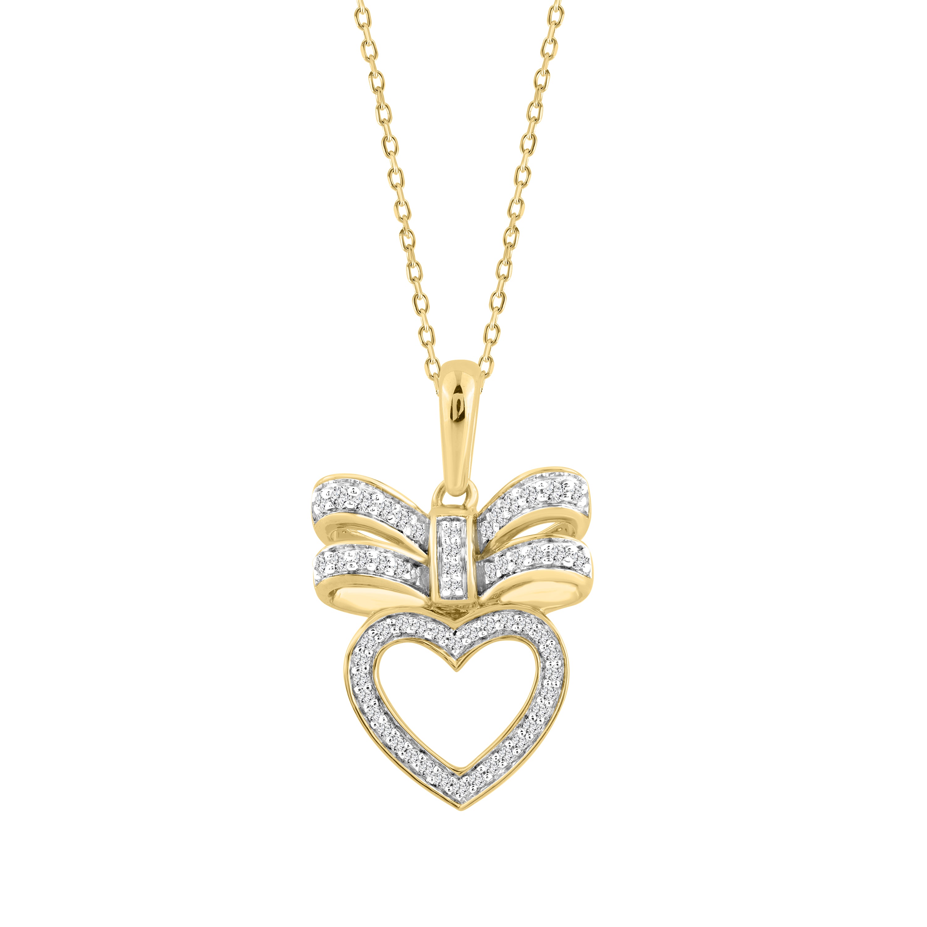 10K YELLOW GOLD LADIES FASHION PENDANT INCLUDES WITH CHAIN  0.15CT ROUND NATURAL DIAMOND