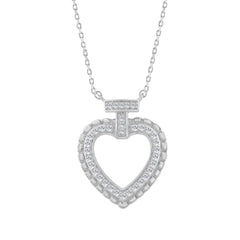 ELEGANCE�10K WHITE GOLD 0.15CT TWISTED CIRCLE HEART & LADIES PENDANT ROUND DIAMOND WITH CHAIN