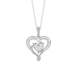 10K WHITE GOLD DOUBLE HEART DIAMOND PENDANT FOR LADIES 0.15CT ROUND DIAMOND PENDANT WITH CHAIN