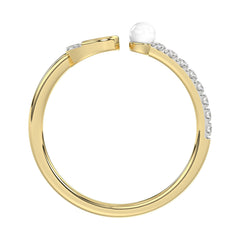 Women’S 10K Yellow Gold Letter “C” Diamond & Pearl Ring 0.10Ct Round Diamond Fine Jewelry