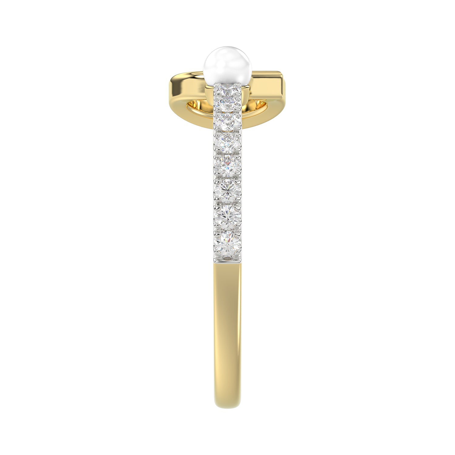 Women’S 10K Yellow Gold Letter “C” Diamond & Pearl Ring 0.10Ct Round Diamond Fine Jewelry