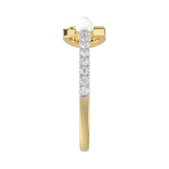 Women’S 10K Yellow Gold Letter “C” Diamond & Pearl Ring 0.10Ct Round Diamond Fine Jewelry