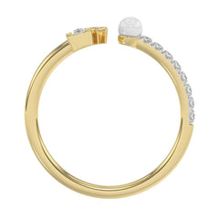 Women’S 10K Yellow Gold Letter “F” Diamond & Pearl Ring 0.10Ct Round Diamond Fine Jewelry