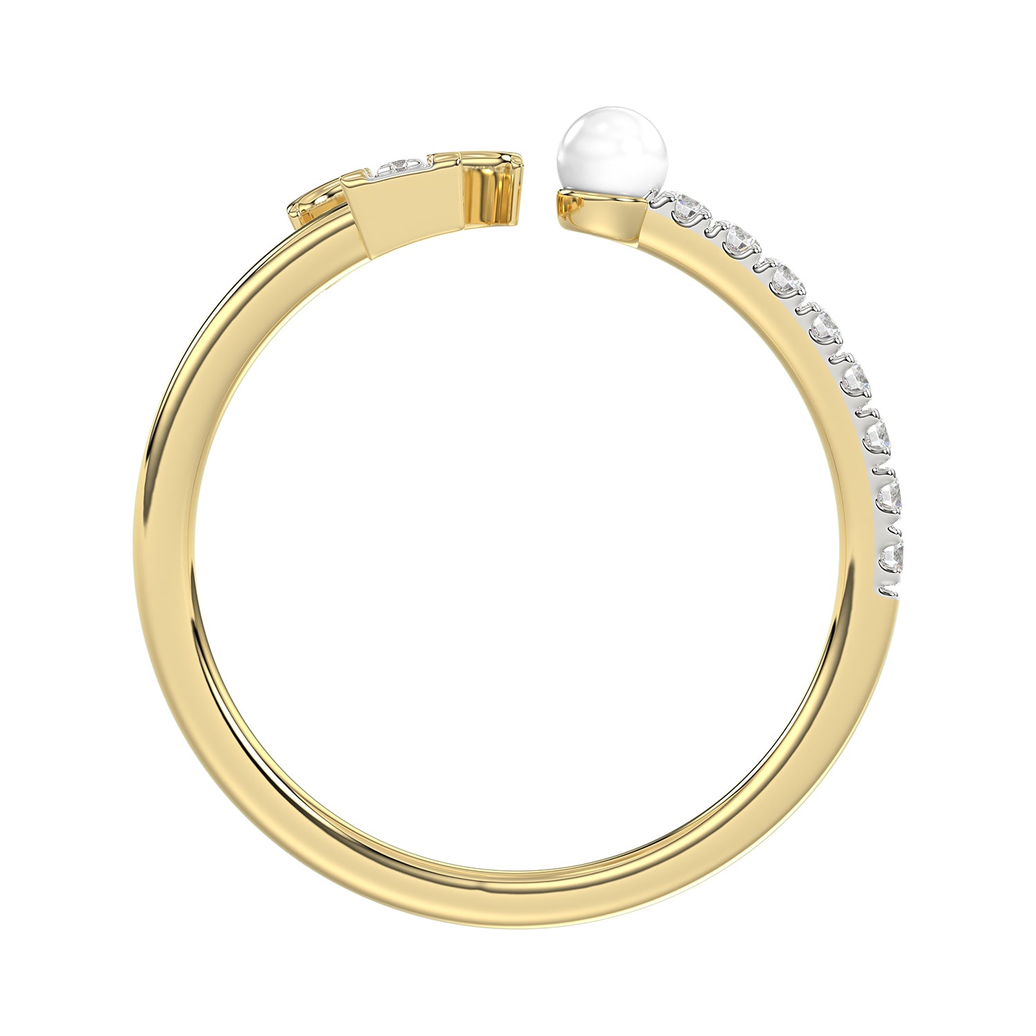 Women�S 10K Yellow Gold Letter �T� Diamond & Pearl Ring 0.10Ct Round Diamond Fine Jewelry