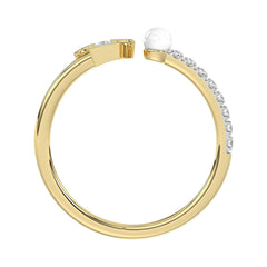 Women�S 10K Yellow Gold Letter �T� Diamond & Pearl Ring 0.10Ct Round Diamond Fine Jewelry