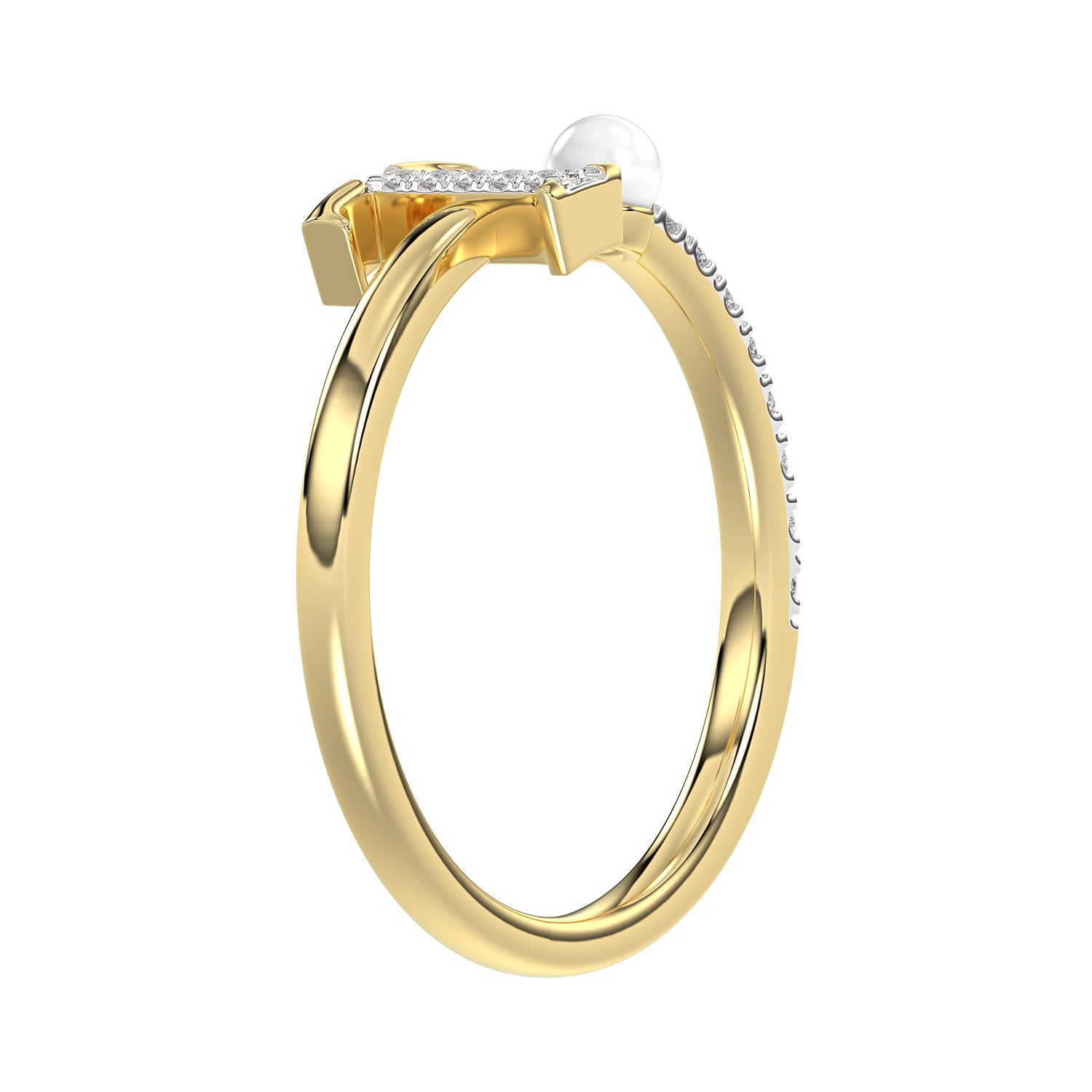 Women�S 10K Yellow Gold Letter �T� Diamond & Pearl Ring 0.10Ct Round Diamond Fine Jewelry