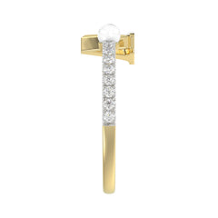 Women’S 10K Yellow Gold Letter “V” Diamond & Pearl Ring 0.10Ct Round Diamond Fine Jewelry