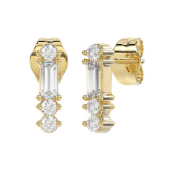 10K Yellow Gold 0.10Ct Diamond Earring Featuring Round And Baguette Accents. A Simple Yet Sophisticated Ladies Fine Jewelry