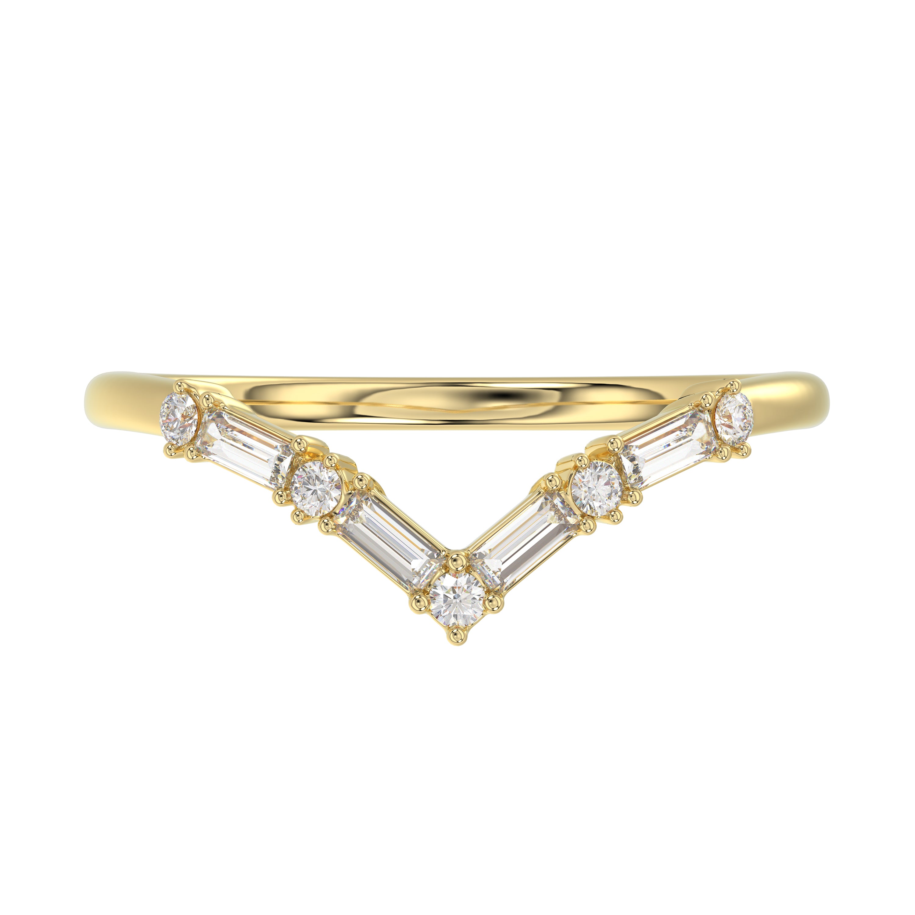 10K Yellow Gold 0.16Ct Ladies Fashion Ring Featuring Sparkling Round And Baguette Diamonds. A Timeless And Elegant Jewelry Piece Designed For Daily We