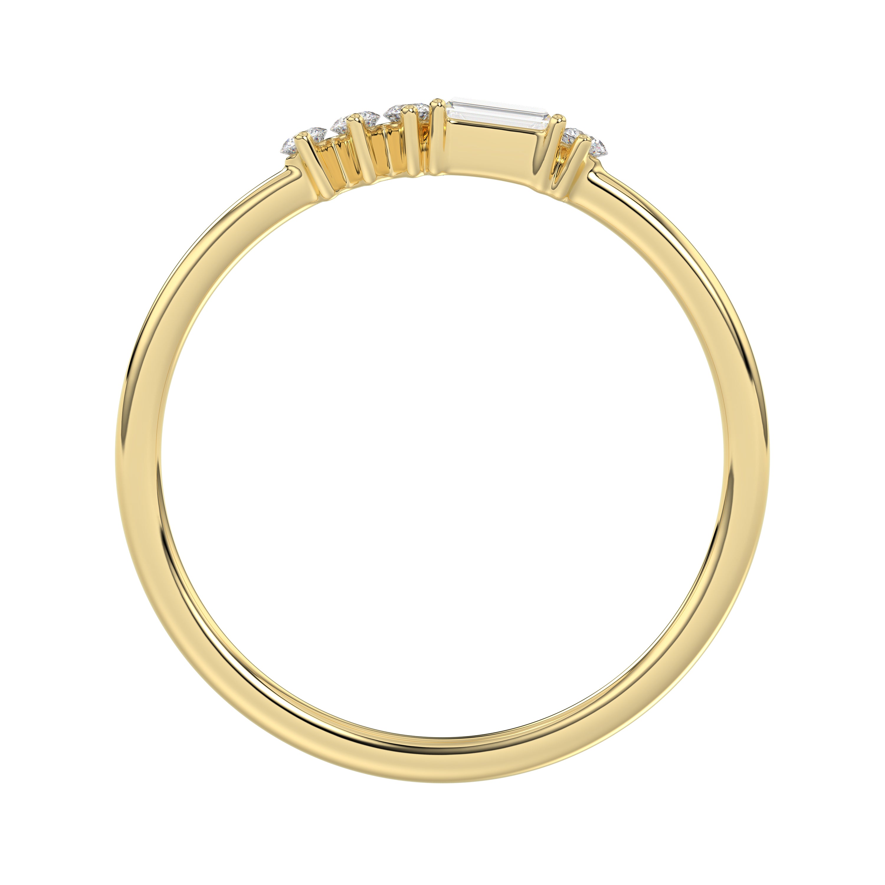 Ladies 10K Yellow Gold Diamond Fashion Ring 0.16 Ct Round & Baguette Diamond Jewelry