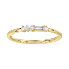 Ladies 10K Yellow Gold Diamond Fashion Ring 0.16 Ct Round & Baguette Diamond Jewelry
