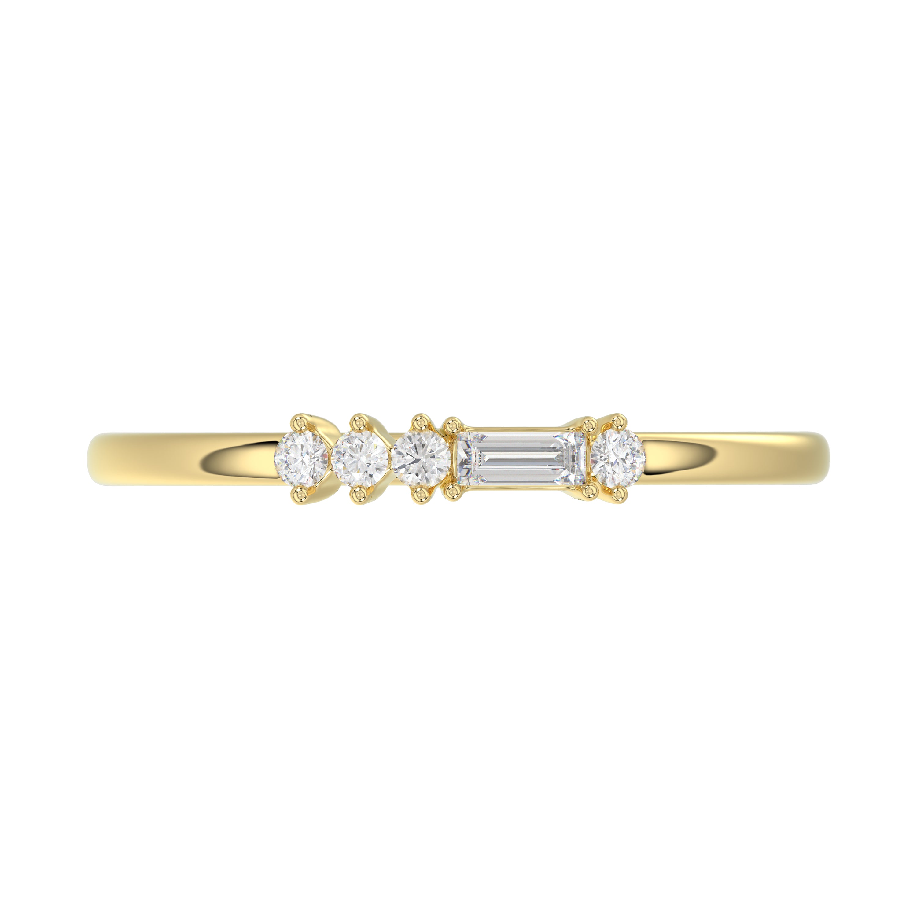 Ladies 10K Yellow Gold Diamond Fashion Ring 0.16 Ct Round & Baguette Diamond Jewelry