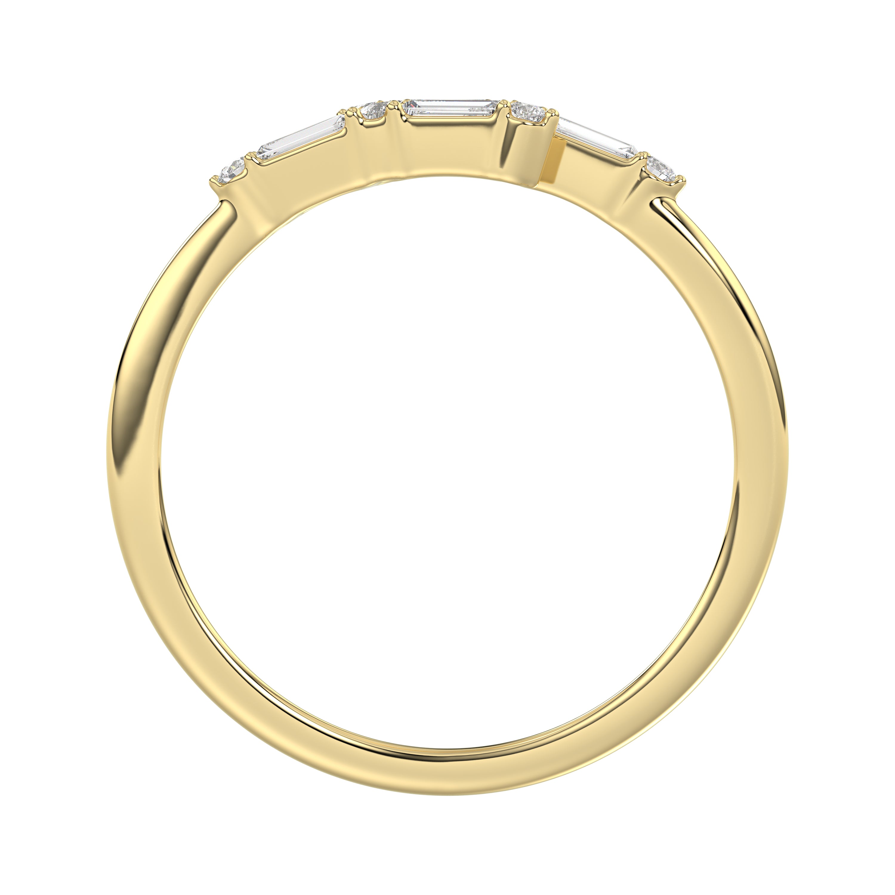 Ladies 10K Yellow Gold Diamond Fashion Ring 0.16 Ct Round & Baguette Diamond Jewelry