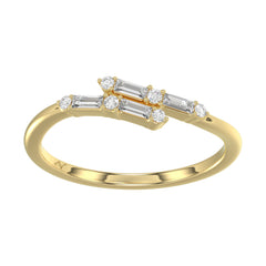 Ladies 10K Yellow Gold Diamond Fashion Ring 0.15 Ct Round & Baguette Diamond Jewelry