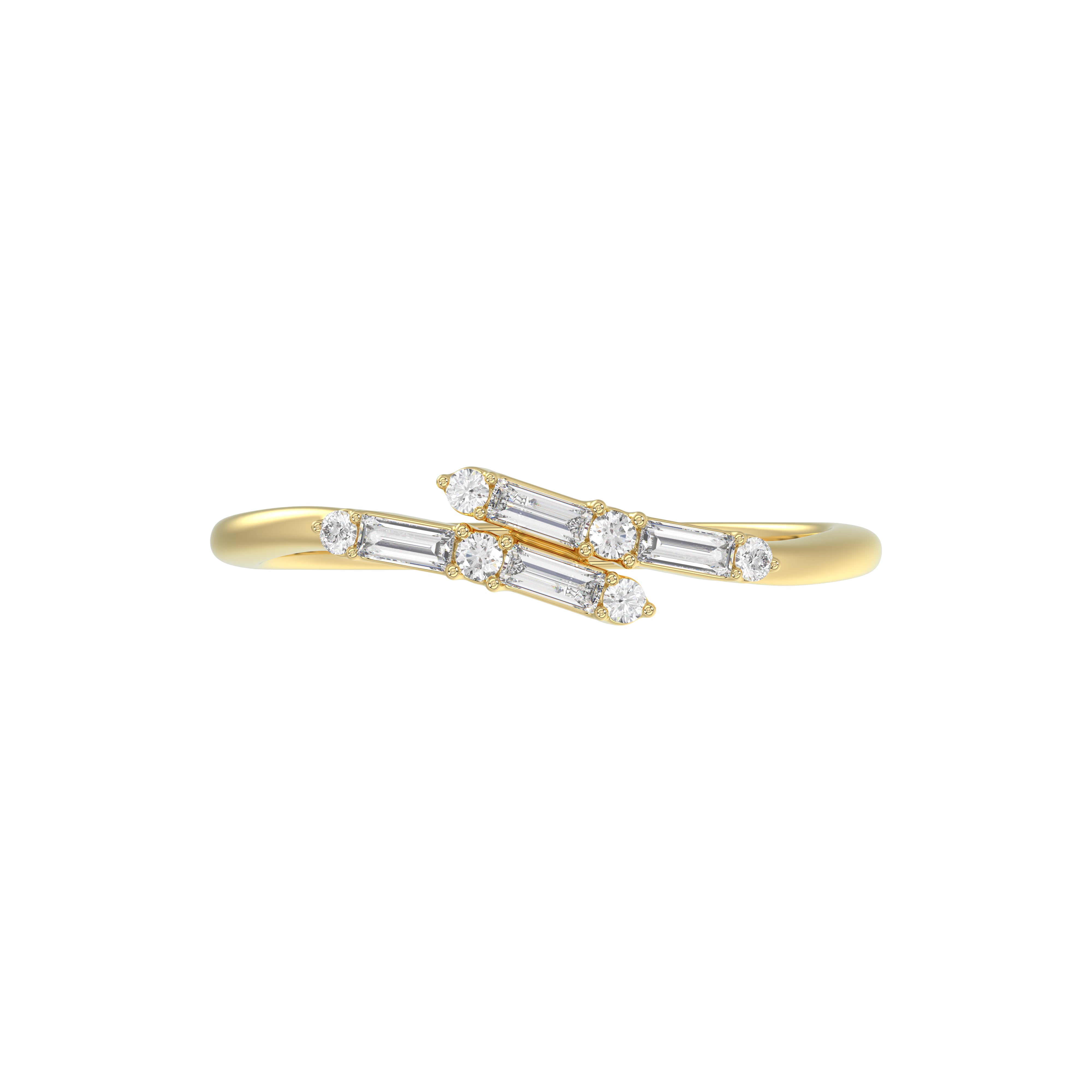 Ladies 10K Yellow Gold Diamond Fashion Ring 0.15 Ct Round & Baguette Diamond Jewelry