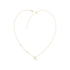 Stylish 10K Yellow Gold Ladies “H” Letter Necklace Featuring Round Ruby Diamonds And Pearl Accents. A Delicate And Personalized Fine Jewelry