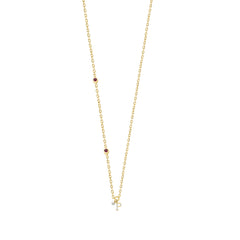 Stylish 10K Yellow Gold Ladies “P” Letter Necklace Featuring Round Ruby Diamonds And Pearl Accents. A Delicate And Personalized Fine Jewelry