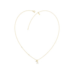 Stylish 10K Yellow Gold Ladies “R” Letter Necklace Featuring Round Ruby Diamonds And Pearl Accents. A Delicate And Personalized Fine Jewelry