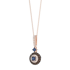 Luxury 14K Rose Gold Ladies Pendant With Chain Featuring Blue And Dark Brown & Round Diamonds. 0.50 Ct Elegant Jewelry Piece Perfect For Gifting.