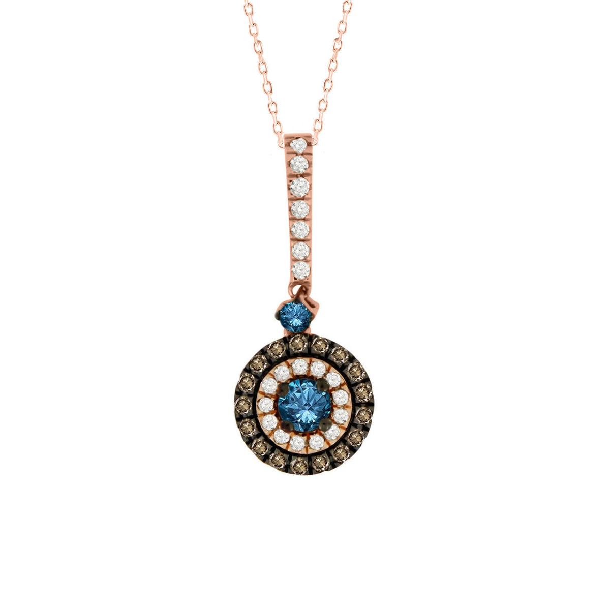 LADIES PENDANT 0.50CT BLUE SAPPHIRE ROUND/DARK BROWN DIAMOND 14K ROSE GOLD