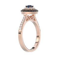 Elegant 14K Rose Gold Fashion Ring Featuring 0.55 Ct Round Diamonds In Blue And Dark Brown Tones. A Bold And Modern Fine Jewelry Piece For Women.