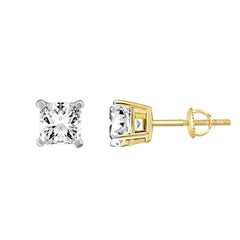 Luxury 14K Yellow Gold Solitaire 1.00Ct Princess Cut Diamond Fashion Earrings