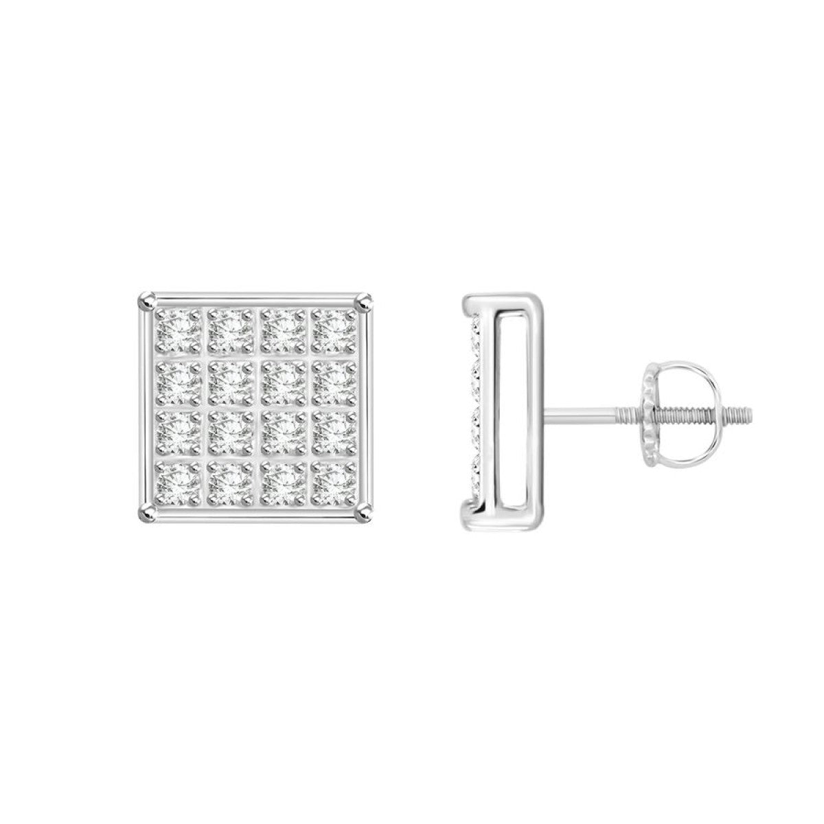 Sterling Silver White 0.10CT Round Diamond Yuva Square Cluster Stud Earrings Women�S Fine Jewelry