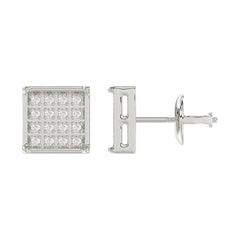Sterling Silver White 0.10CT Round Diamond Yuva Square Cluster Earrings Women’S Fine Jewelry