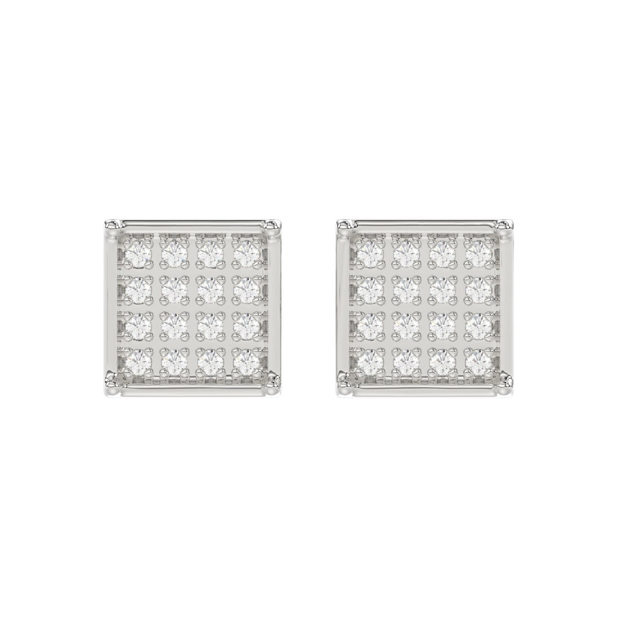 Sterling Silver White 0.10CT Round Diamond Yuva Square Cluster Earrings Women’S Fine Jewelry
