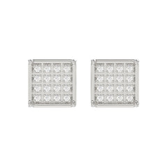 Sterling Silver White 0.10CT Round Diamond Yuva Square Cluster Earrings Women’S Fine Jewelry