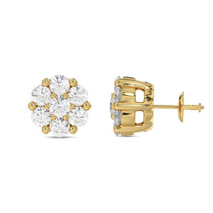 LADIES FLOWER EARRINGS 0.10CT ROUND DIAMOND 10K YELLOW GOLD